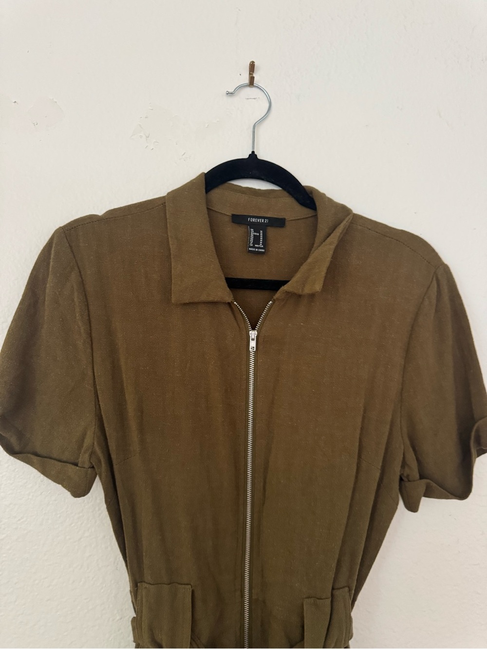 Forever 21 Olive Utility Short-Sleeve Romper with Tie Waist - Picture 6 of 13